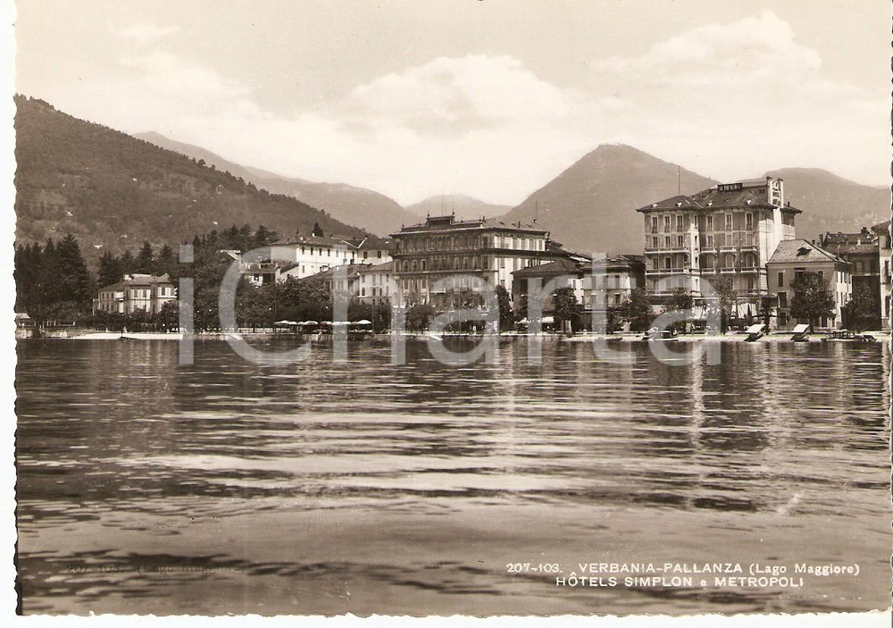 Cartolina originale da collezione 1955 ca VERBANIA Frazione PALLANZA Hotel SIMPLON Hotel METROPOLI Cartolina FG NV 1