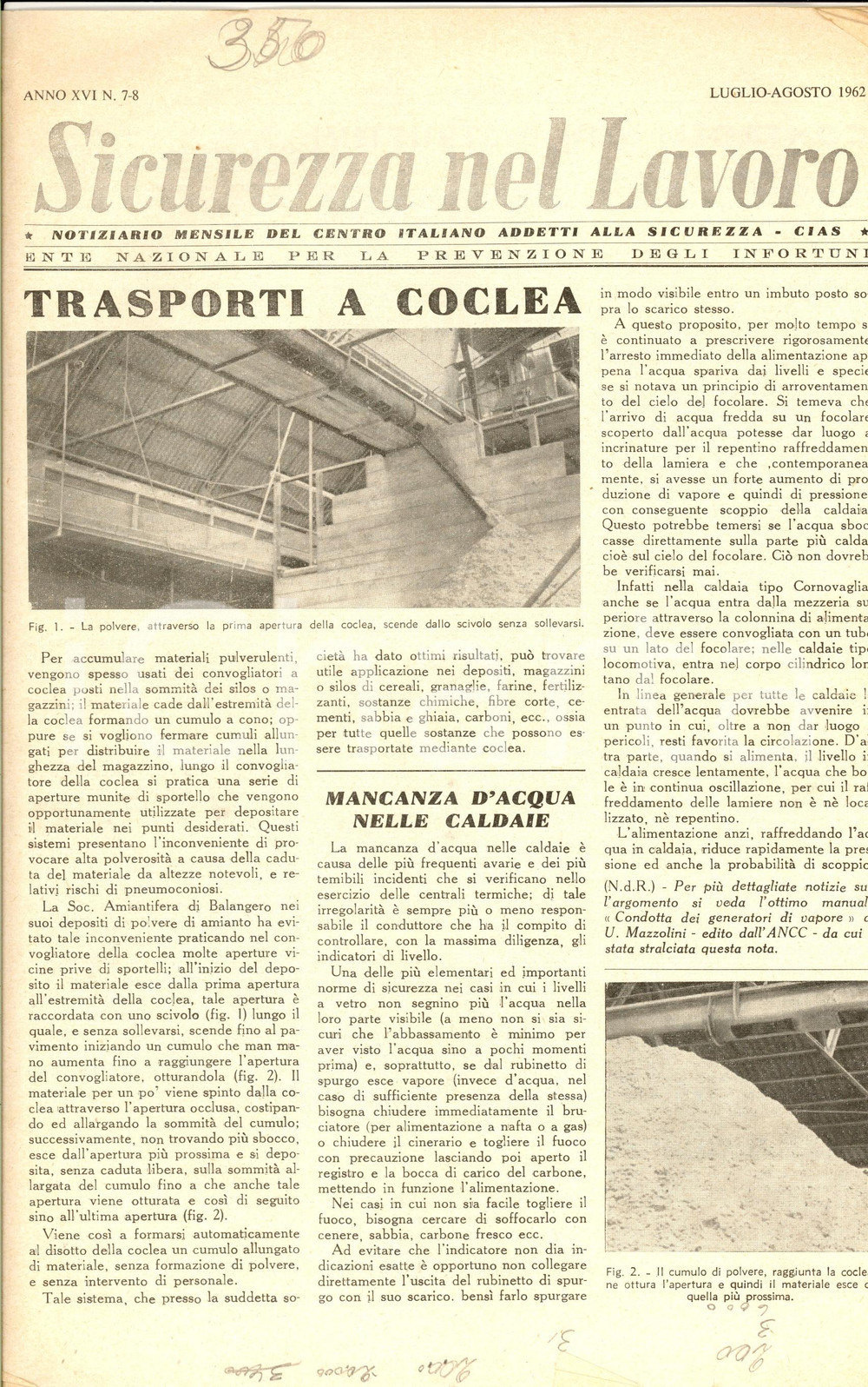 Giornale, rivista storica 1962 SICUREZZA NEL LAVORO Trasporti a coclea Rivista anno XVI nÂ°78 1