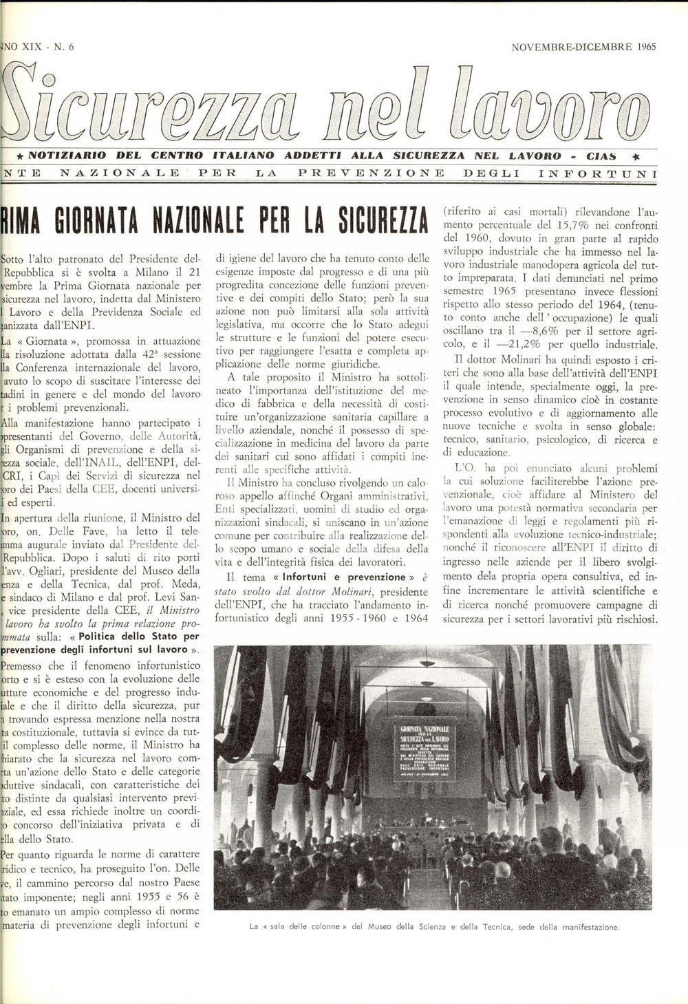 Giornale, rivista storica 1965 SICUREZZA NEL LAVORO Giornata nazionale per la sicurezza Rivista nÂ° 6 1