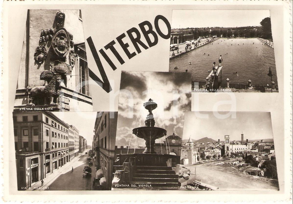 Cartolina originale da collezione 1951 VITERBO Vedutine Fontana del VIGNOLA Piscina delle Terme Cartolina FG VG 1