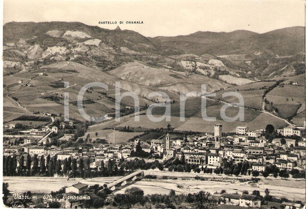 Cartolina originale da collezione 1964 VARZI PV Panorama con Castello di ORAMALA Cartolina FG VG 1