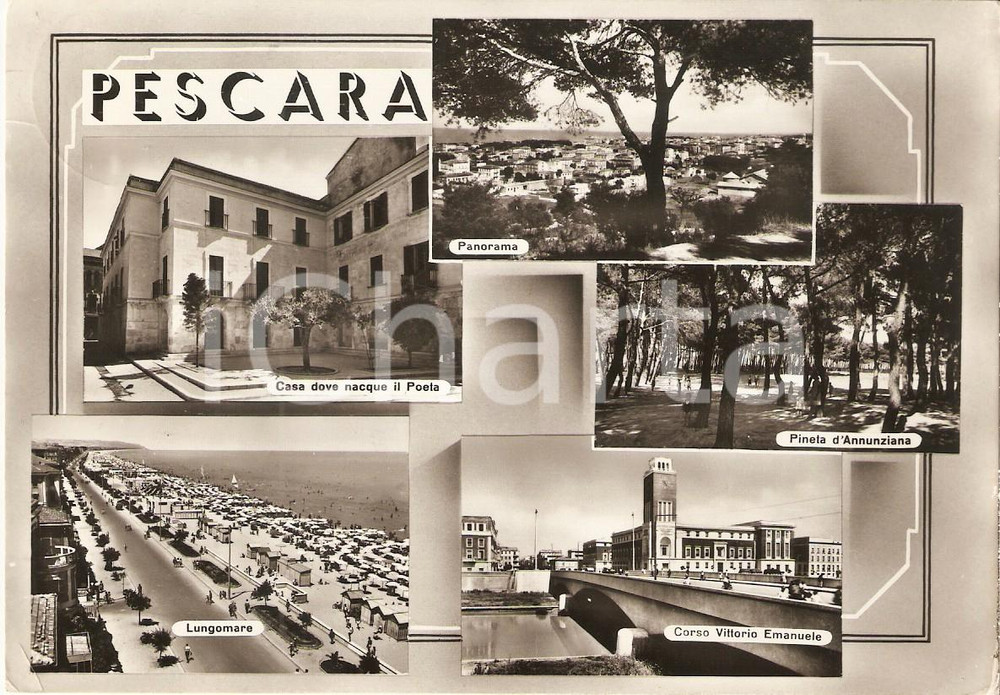 Cartolina originale da collezione 1953 PESCARA Casa Giacomo LEOPARDI Pineta d annunziana Vedutine Cartolina FG VG 1