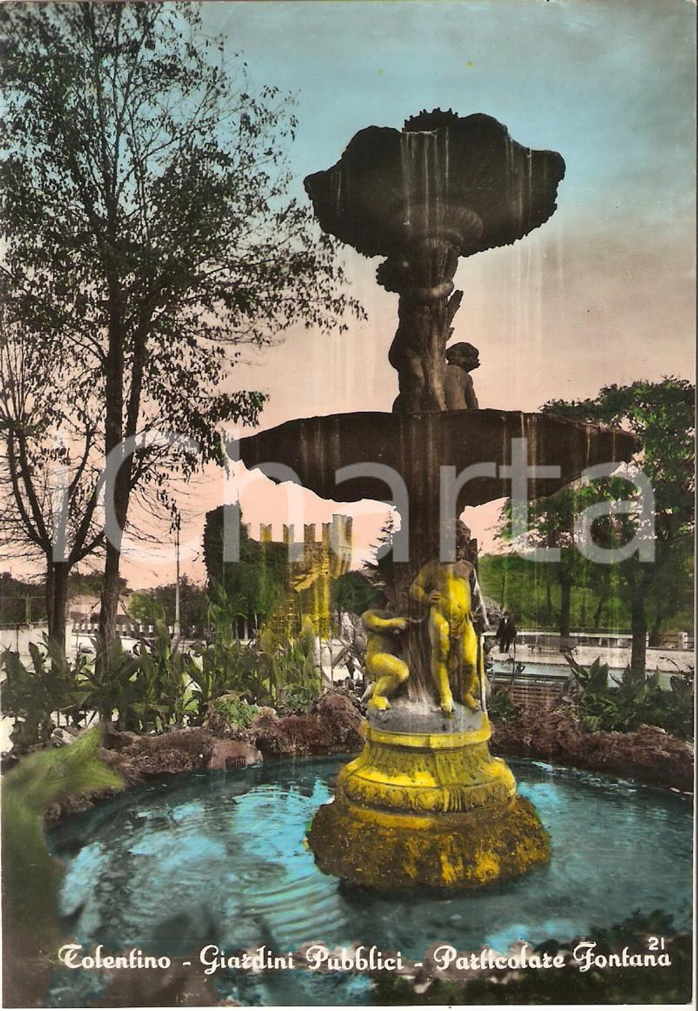 Cartolina originale da collezione 1960 ca TOLENTINO MC Fontana dei giardini pubblici Cartolina FG NV 1