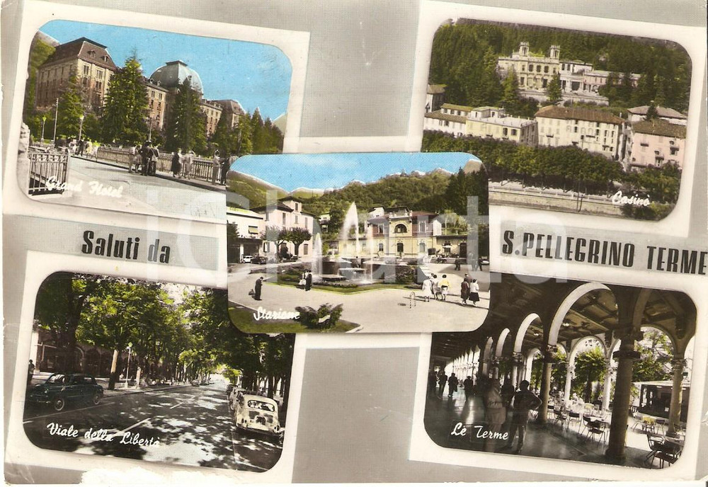 Cartolina originale da collezione 1966 SAN PELLEGRINO TERME BG Vedutine Grand Hotel e CasinÃ² Cartolina FG VG 1