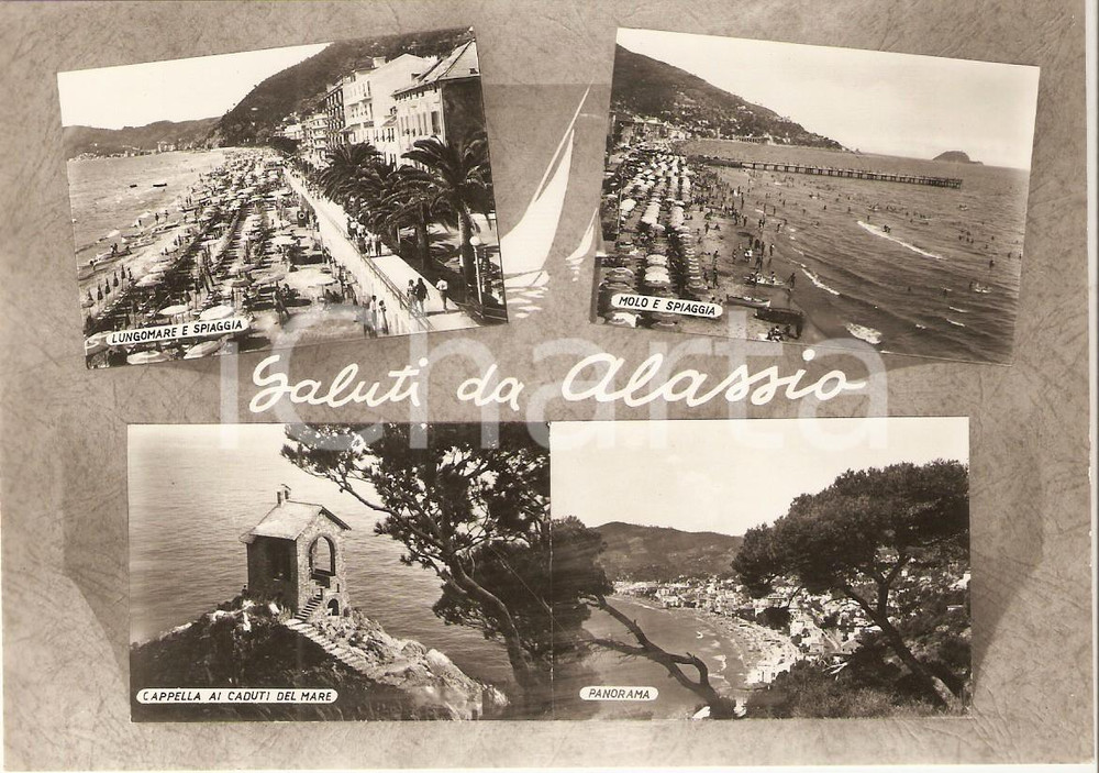 Cartolina originale da collezione 1960 ca ALASSIO SV Vedutine Cappella Caduti del mare Lungomare Cartolina FG NV 1