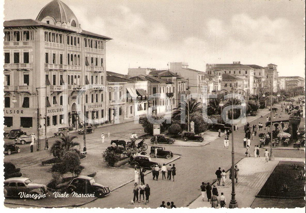 1950 ca VIAREGGIO (LU) Viale Marconi HOTEL EXCELSIOR Panorama *Cartolina FG NV