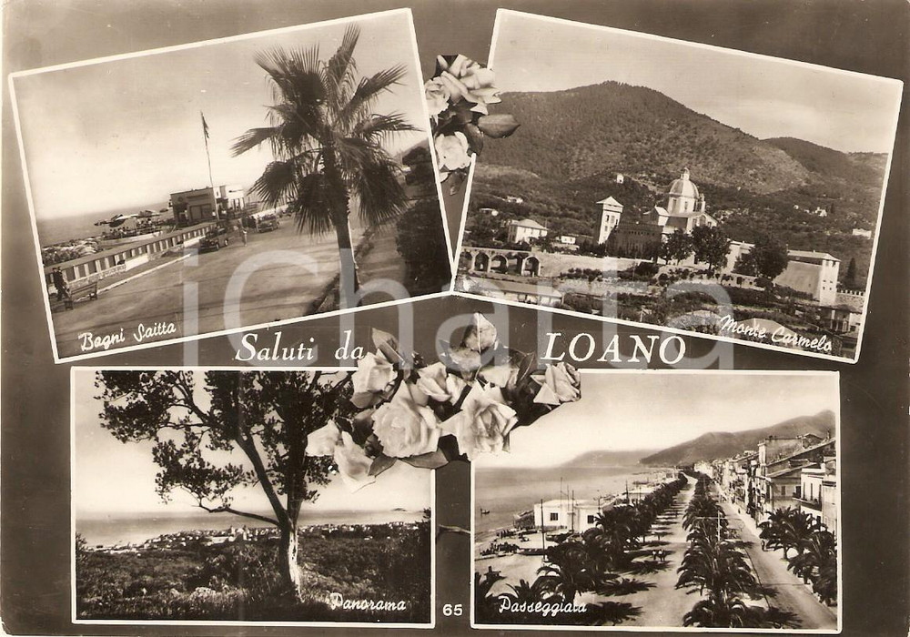 Cartolina originale da collezione 1956 LOANO SV Vedutine Bagni Saitta Monte Carmelo Cartolina FG VG 1