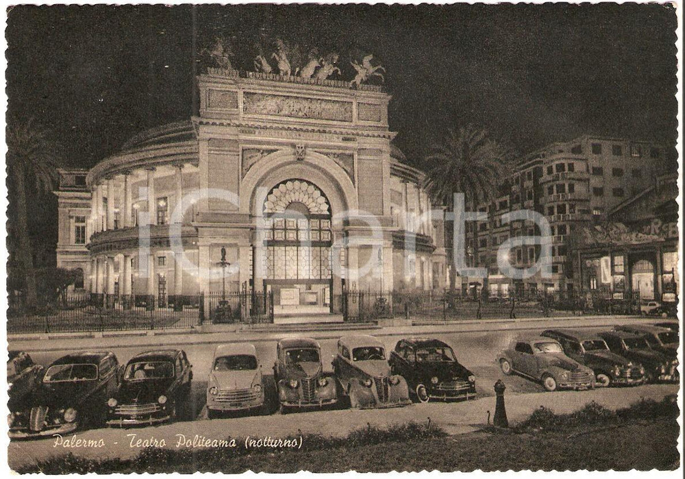 Cartolina originale da collezione 1958 PALERMO Auto parcheggiate davanti a Teatro Politeama Cartolina FG VG 1