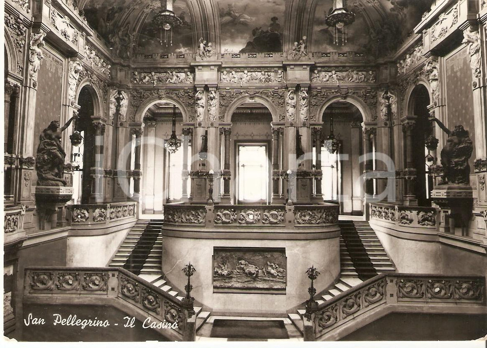 Cartolina originale da collezione 1957 SAN PELLEGRINO TERME BG Interno del CasinÃ² Cartolina FG VG 1