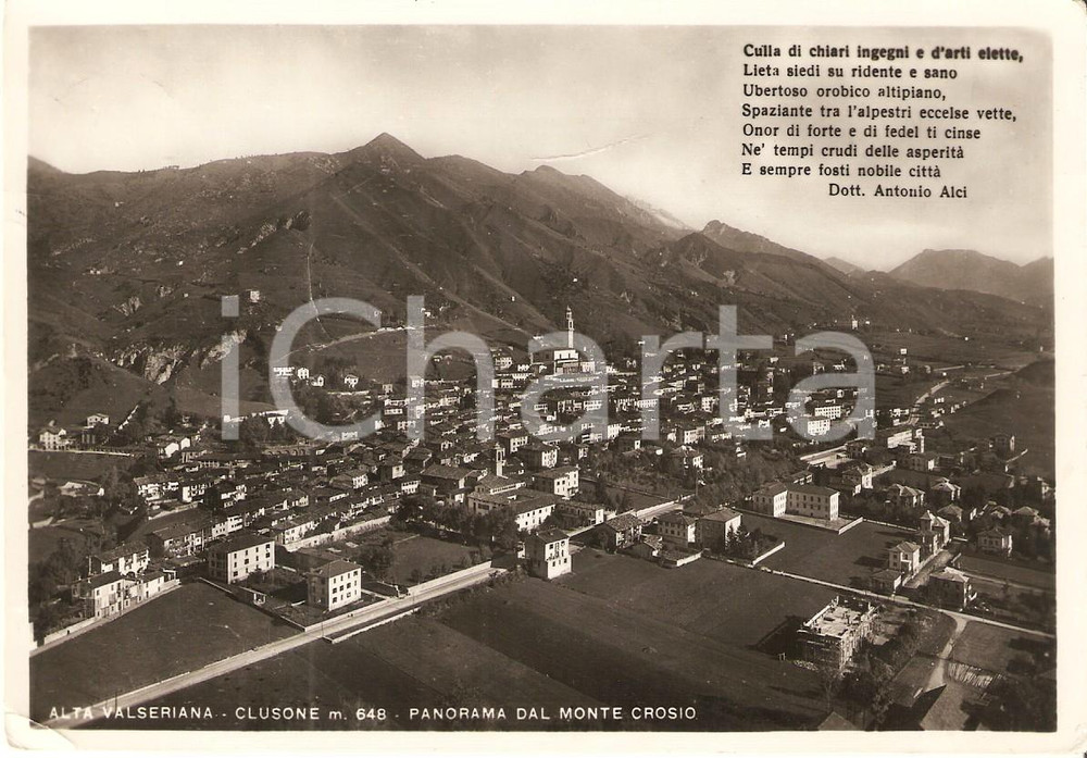 Cartolina originale da collezione 1957 CLUSONE BG Panorama dal Monte Crosio VALSERIANA Cartolina FG VG 1