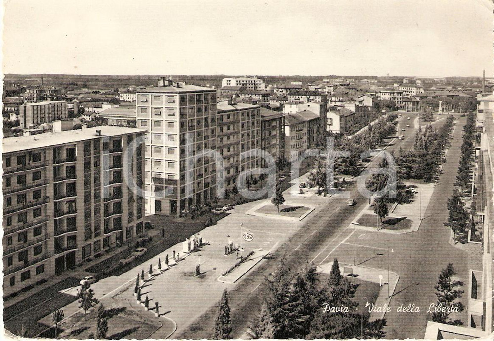 Cartolina originale da collezione 1962 PAVIA Distributore ESSO in Viale della LibertÃ  Cartolina FG VG 1
