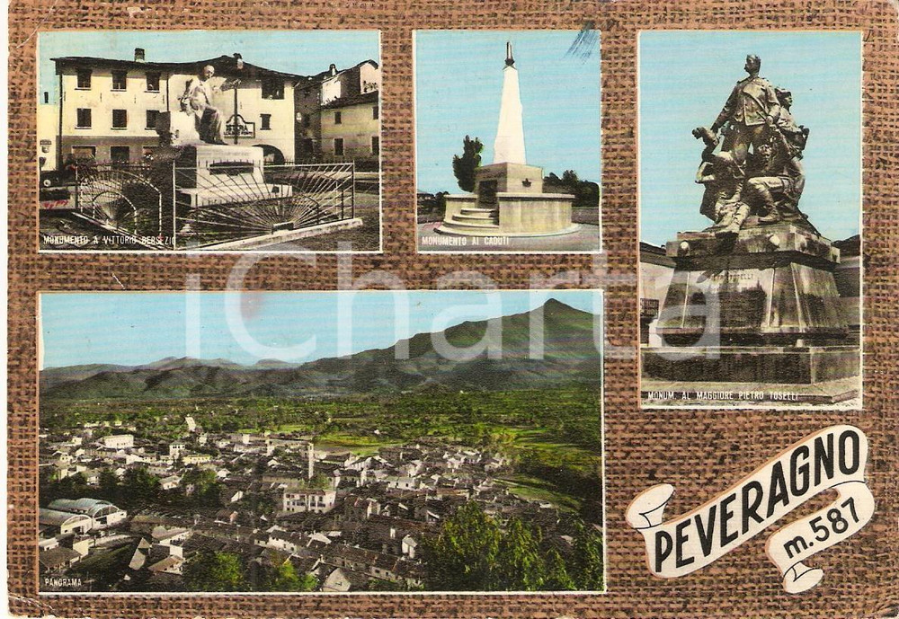 Cartolina originale da collezione 1961 PEVERAGNO CN Monumento Vittorio BERSEZIO Pietro TOSELLI Cartolina FG VG 1