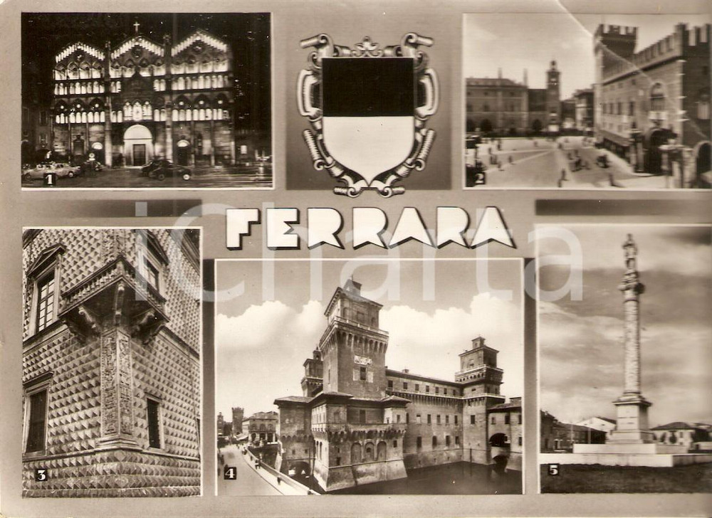 Cartolina originale da collezione 1962 FERRARA Vedutine Palazzo PodestÃ  Castello Estense Cartolina FG VG 1