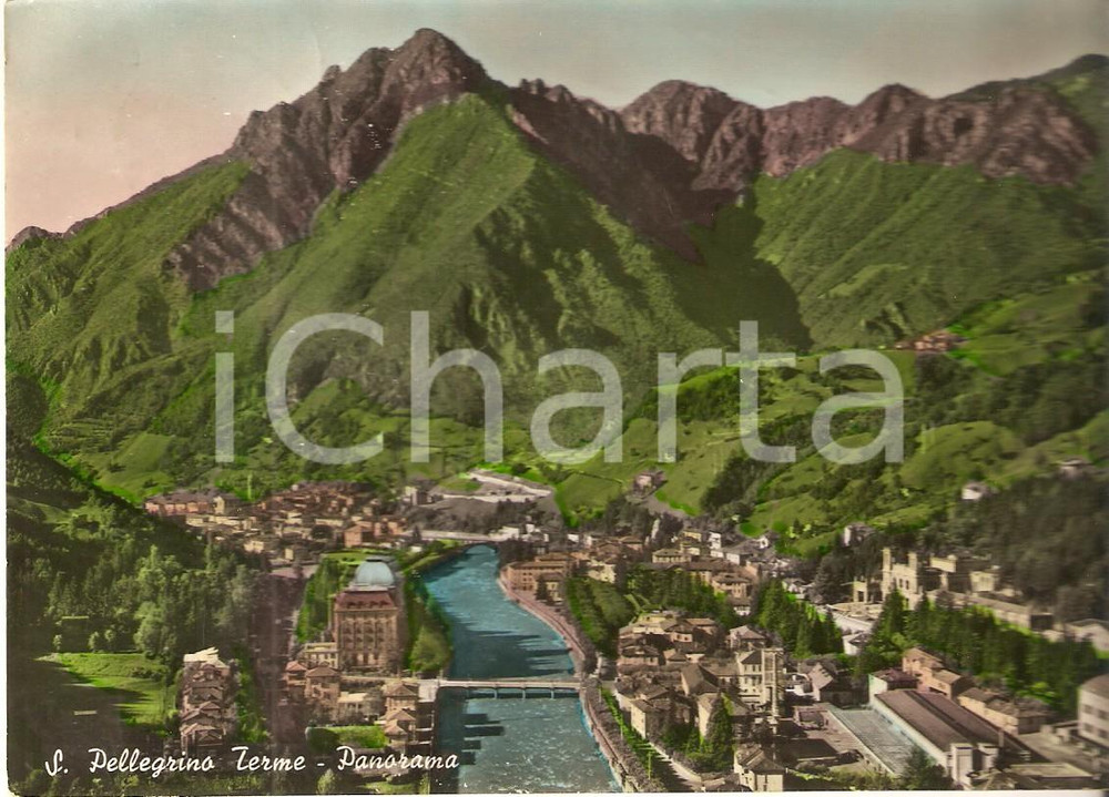 Cartolina originale da collezione 1957 SAN PELLEGRINO TERME BG Panorama del paese Cartolina FG VG 1