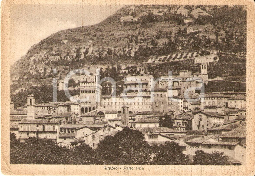 Cartolina originale da collezione 1940 ca GUBBIO PG Panorama della cittÃ  Cartolina FG VG 1