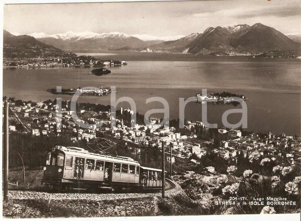 Cartolina originale da collezione 1951 STRESA VB Treno elettrico e ISOLE BORROMEE Lago Maggiore Cartolina FG VG 1
