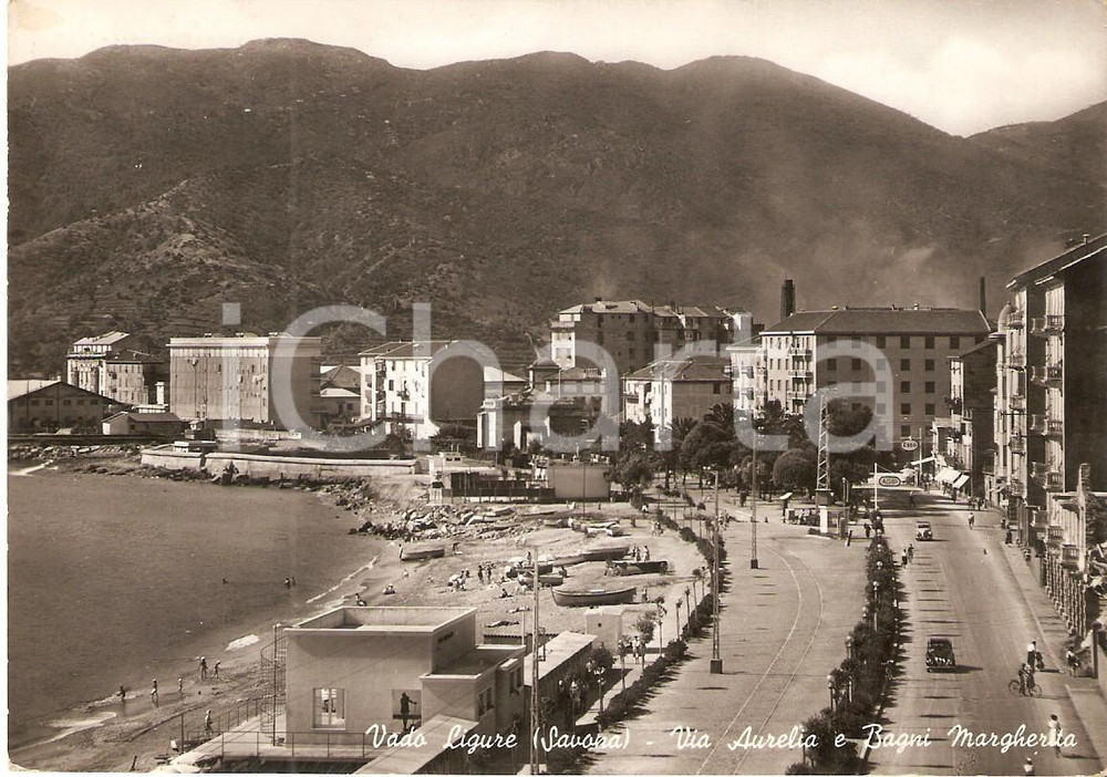 Cartolina originale da collezione 1952 VADO LIGURE SV Via Aurelia e Bagni Margherita Cartolina FG VG 1