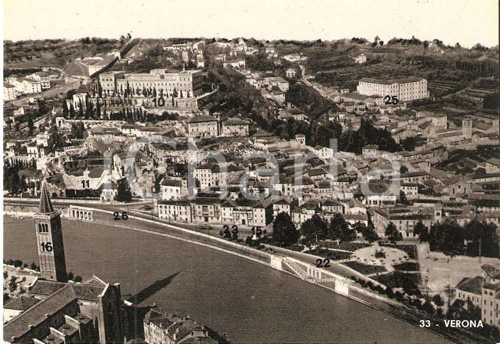 Cartolina originale da collezione 1950 ca VERONA Panorama con Castel San Pietro Teatro Romano Cartolina FG VG 1