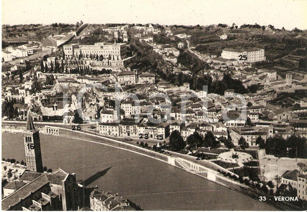 Cartolina originale da collezione 1950 ca VERONA Panorama con Castel San Pietro Teatro Romano Cartolina FG NV 1