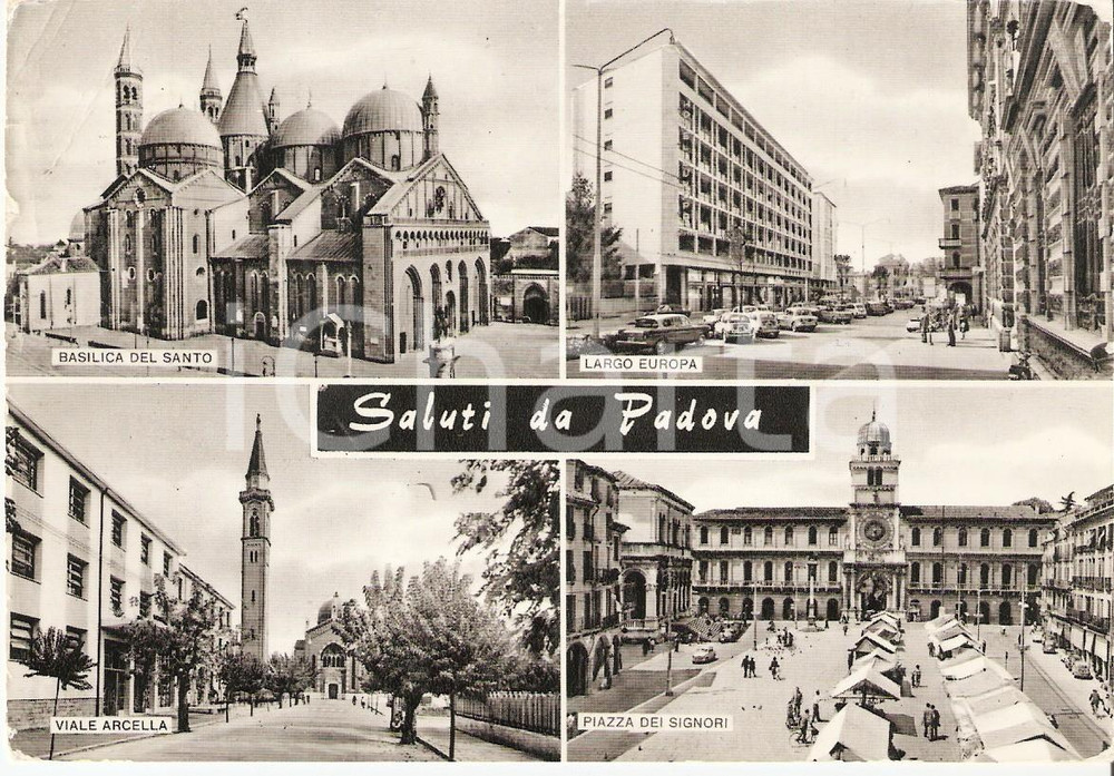 Cartolina originale da collezione 1966 PADOVA Vedutine Largo Europa Viale Arcella Piazza Signori Cartolina FG VG 1