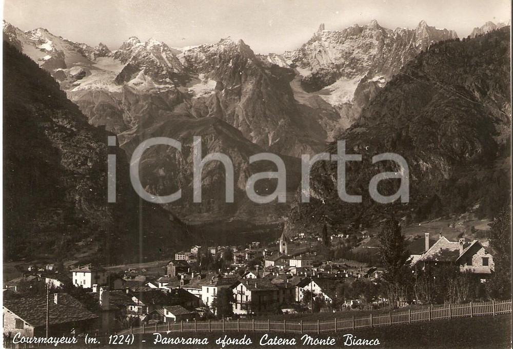 Cartolina originale da collezione 1954 COURMAYEUR AO Panorama con Catena MONTE BIANCO Cartolina FG VG 1