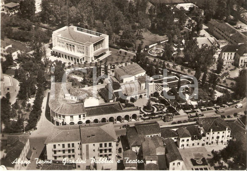 Cartolina originale da collezione 1957 ABANO TERME PD Giardini pubblici e Teatro Cartolina FG VG 1