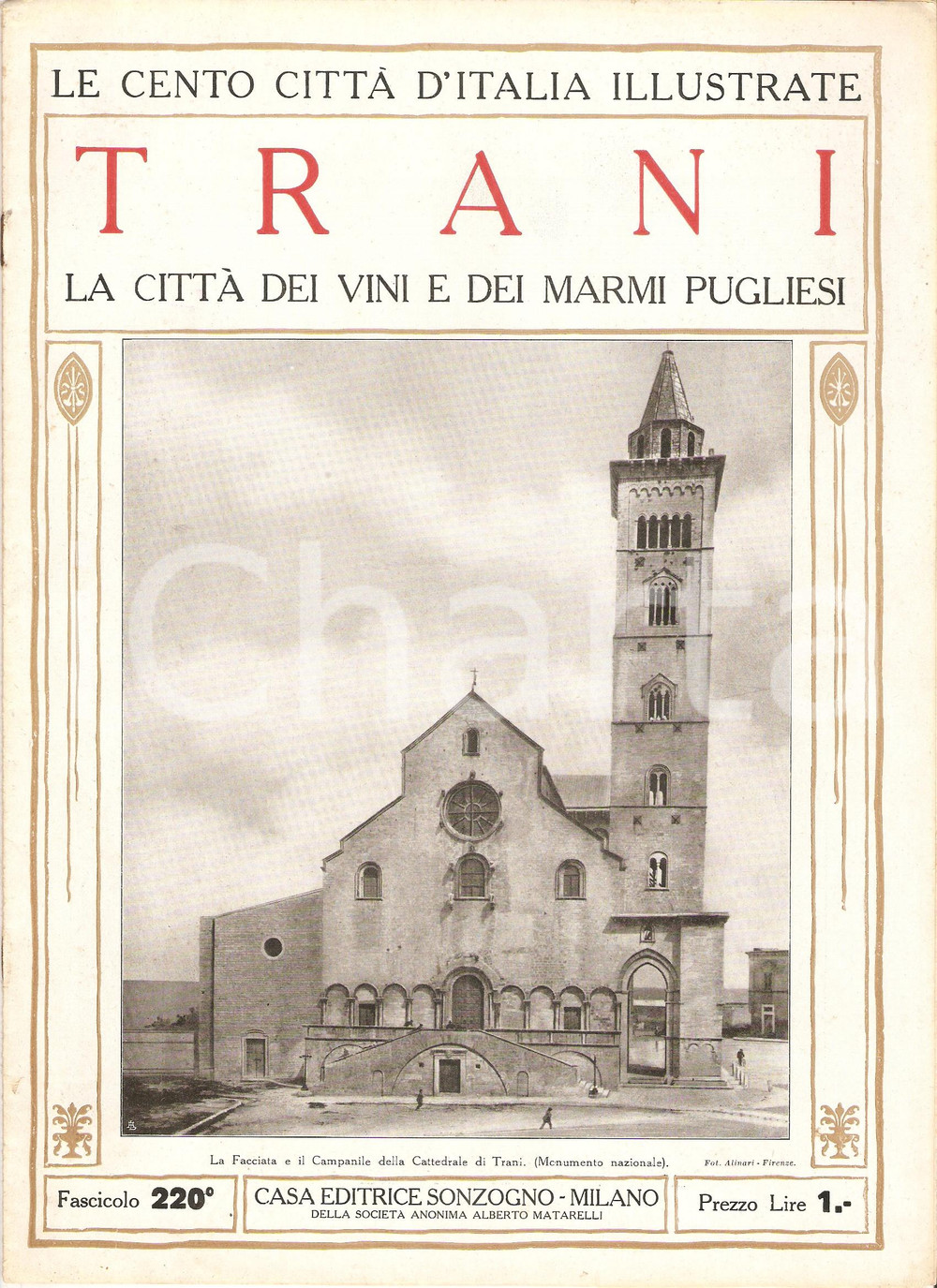 Giornale, rivista storica 1927 CENTO CITTA  D ITALIA Trani vini e marmi pugliesi Fascicolo 220 Rivista 1