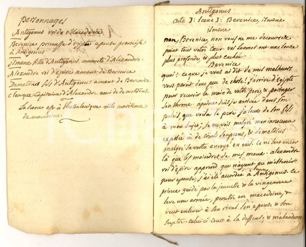 Manoscritto, lettera originale 1770 ca METASTASIO ANTIGONUS Pièce dramatique  Copia francese manoscritta 1