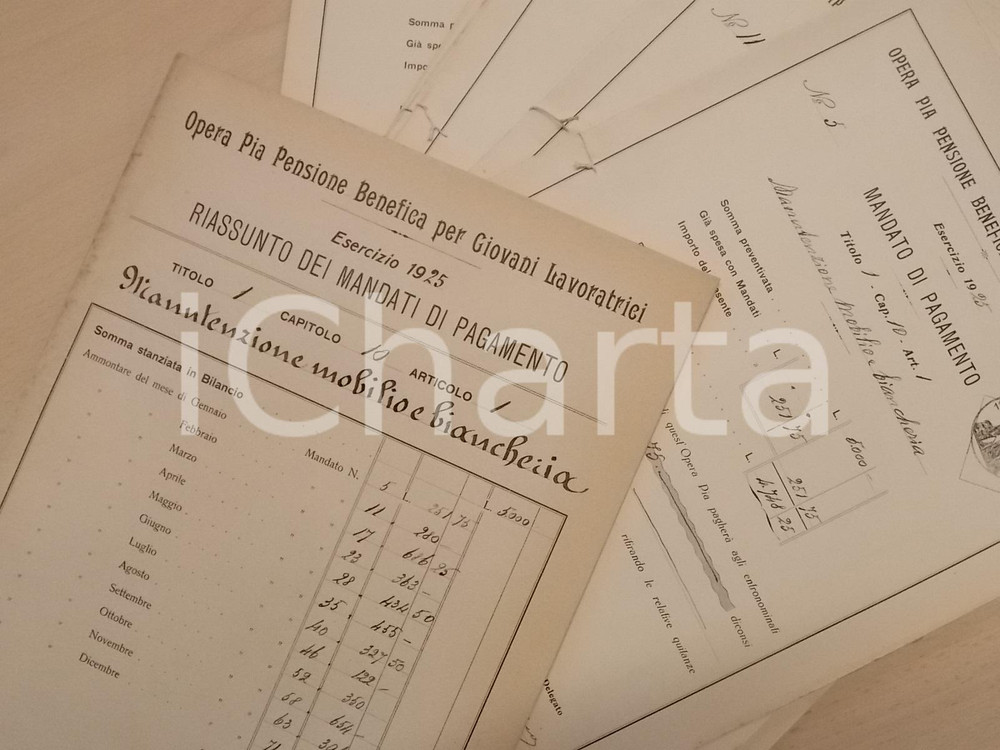 Documento originale, autentico 1925 MILANO OPERA PIA per Giovani Lavoratrici  Lotto 10 mandati biancheria 1
