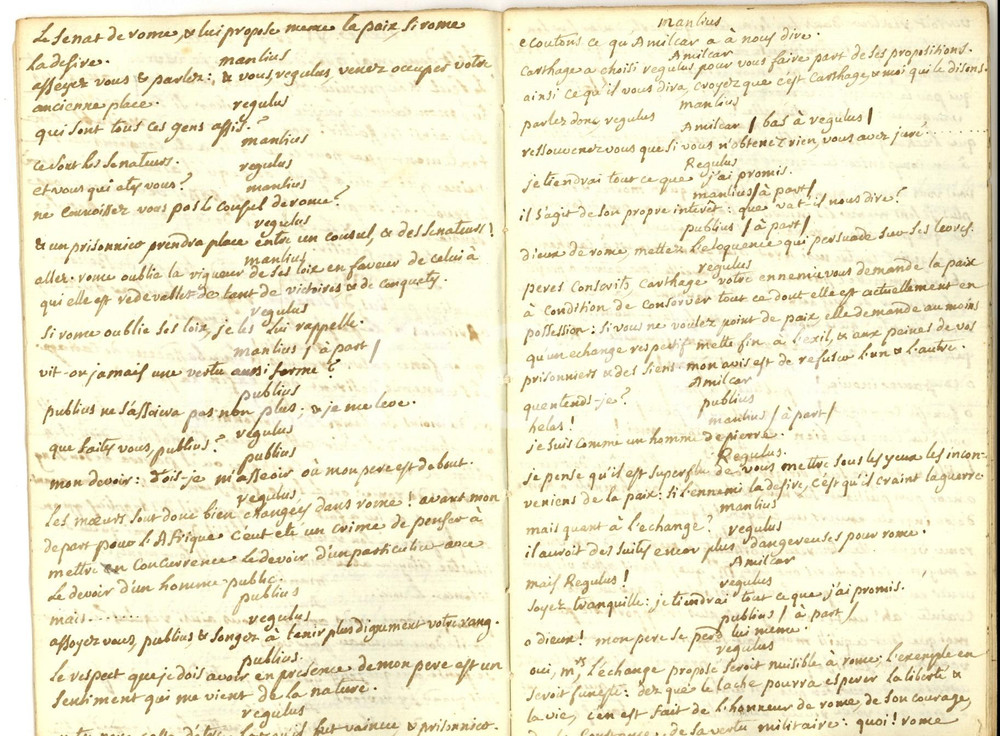 Manoscritto, lettera originale 1770 ca METASTASIO REGULUS Pièce dramatique  Copia francese manoscritta 1