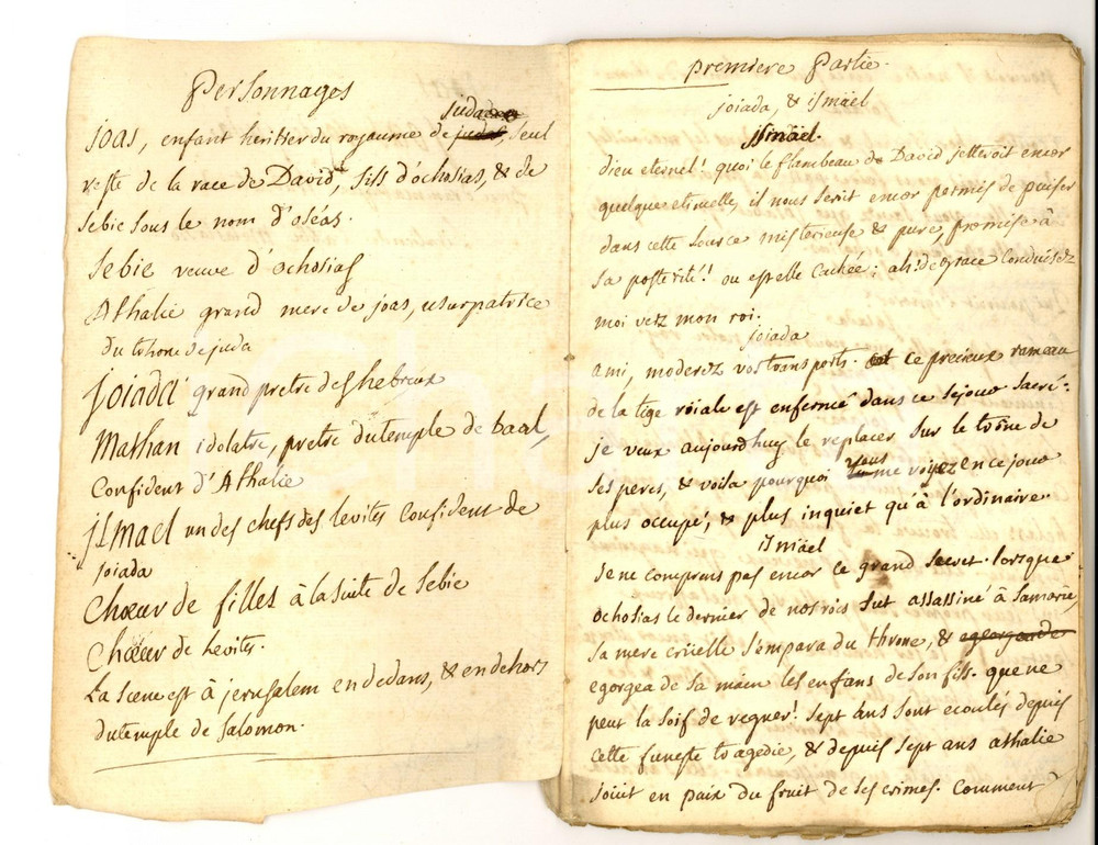 Manoscritto, lettera originale 1770 ca METASTASIO Joas, roi de Juda  Copia francese manoscritta 1