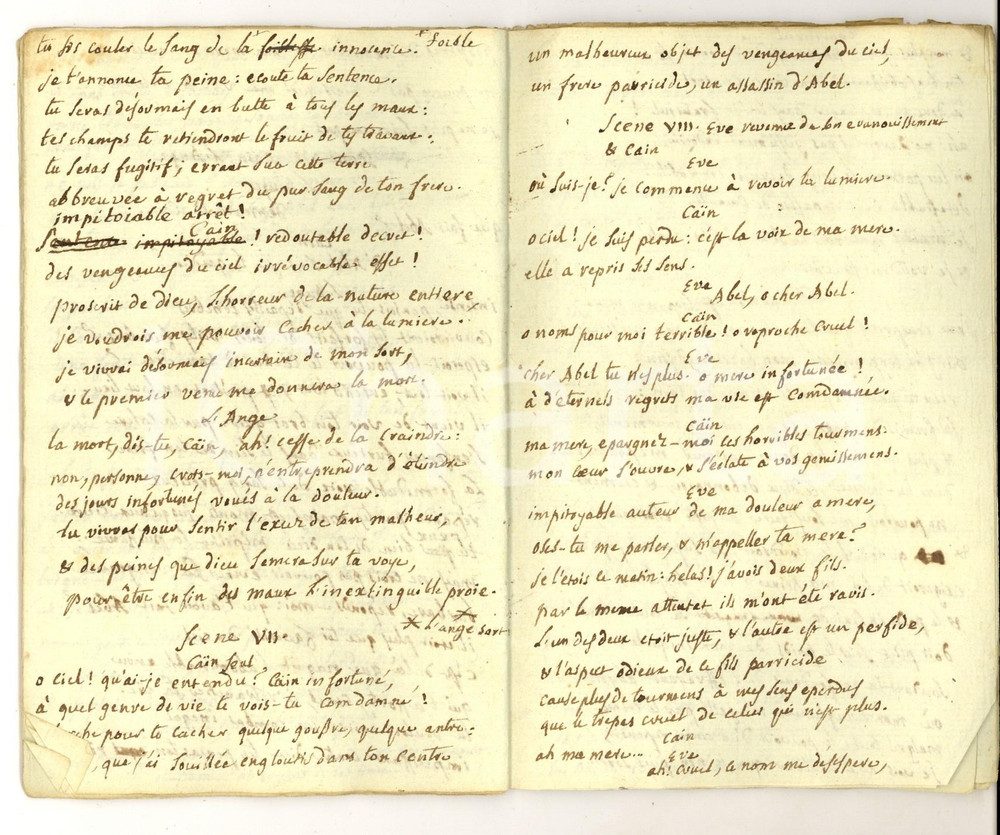 Manoscritto, lettera originale 1770 ca METASTASIO LA MORT D ABEL Pièce dramatique  Copia francese manoscritta 1