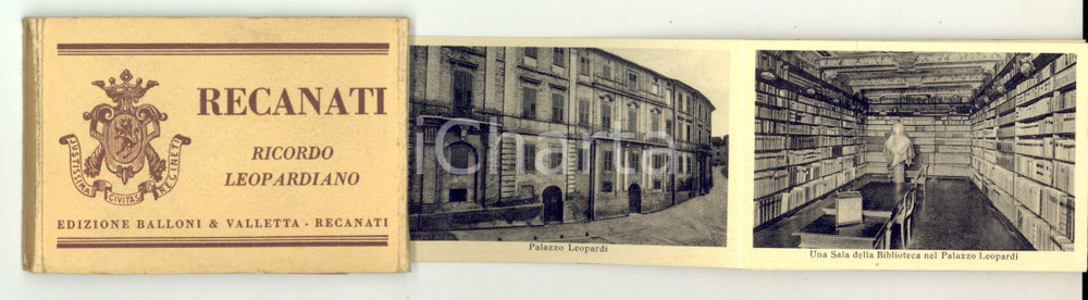 Materiale pubblicitario d’epoca 1937 RECANATI Libretto LEOPARDIANO a organino ILLUSTRATO ed. BALLONI & VALLETTA 1