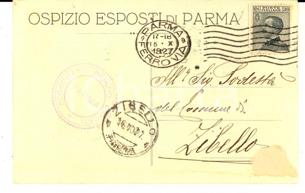 Documento originale, autentico 1927 Ospizio Esposti di PARMA Accoglienza esposta BOZZANI Cartolina intestata 1