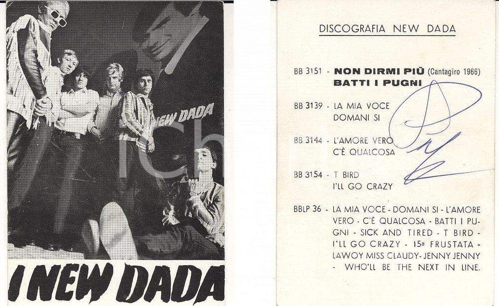 Autografo originale 1966 MUSICA I NEW DADA Cartolina pubblicitaria con AUTOGRAFO 8x10 cm 1