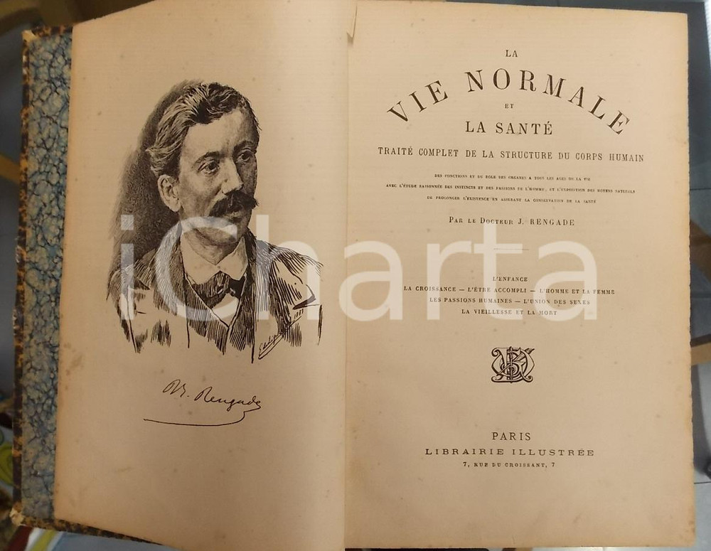 Libro, pubblicazione d epoca 1881 Jules RENGADE La vie normale et la santé Traité complet ILLUSTRATO A COLORI 1