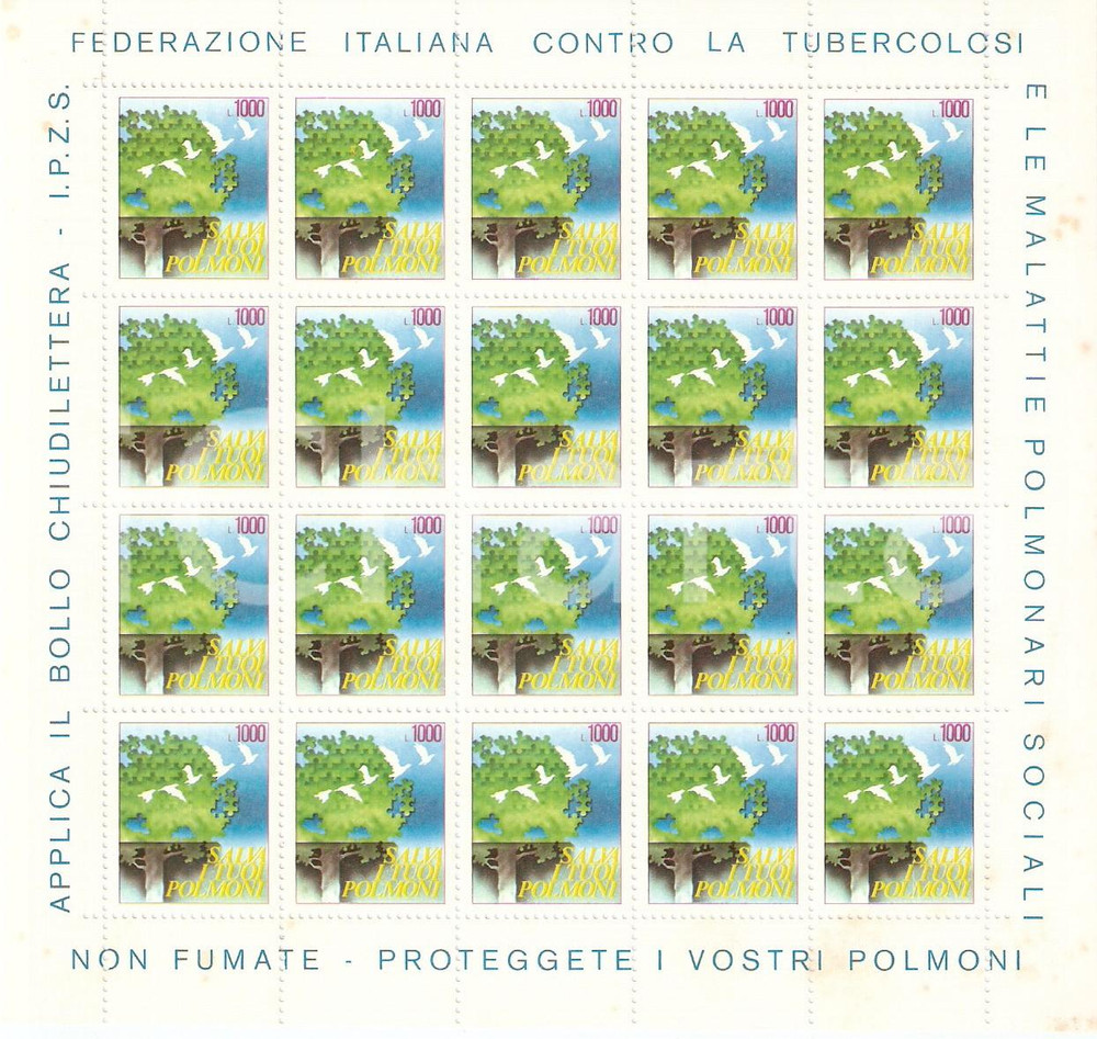 Oggetto da collezione cartaceo 1985 ca Federazione italiana contro TUBERCOLOSI malattie polmonari 20 Erinnofili 1