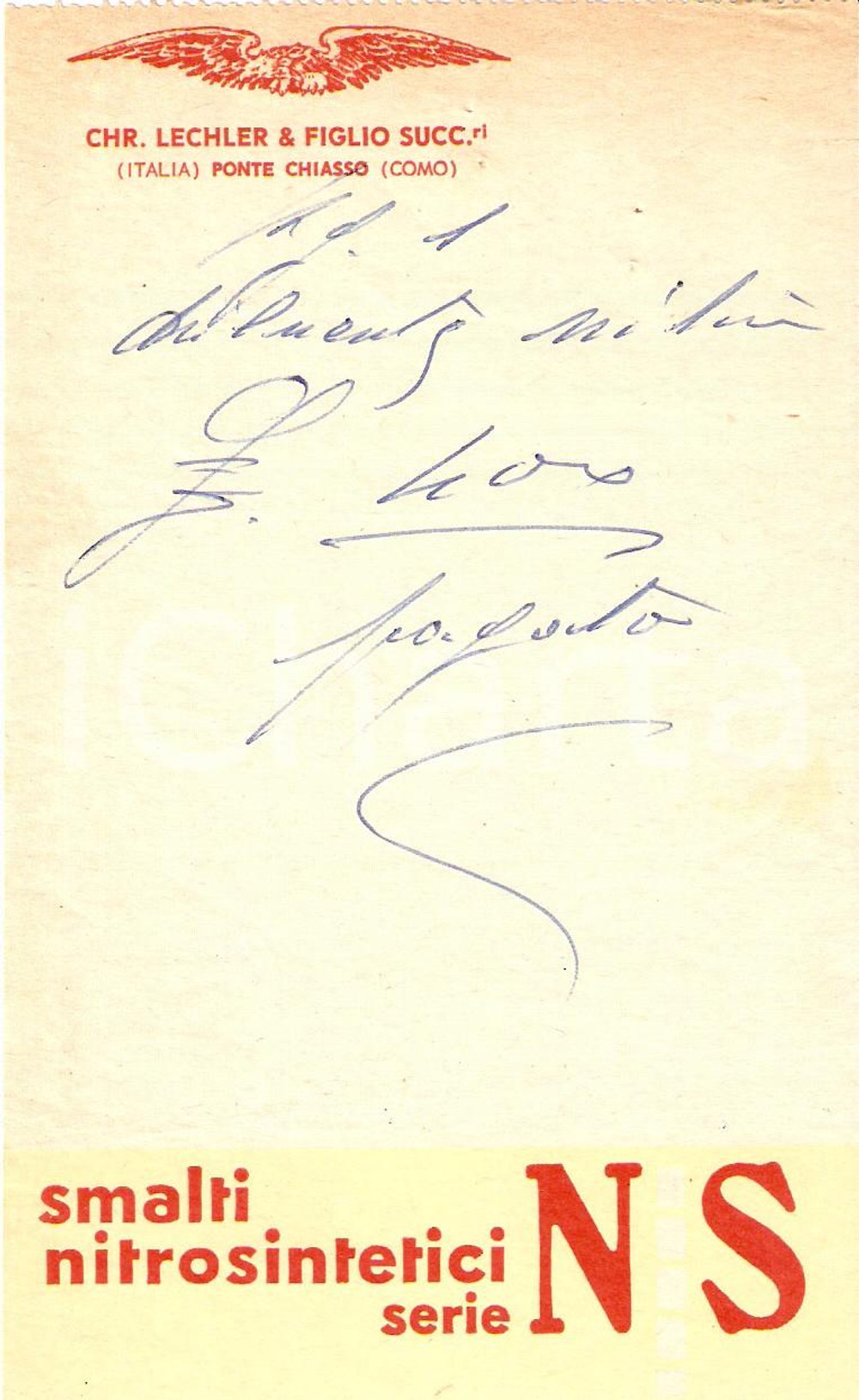 1967 PONTE CHIASSO (CO) LECHLER Smalti nitrosintetici Serie NS *Ricevuta 12x17