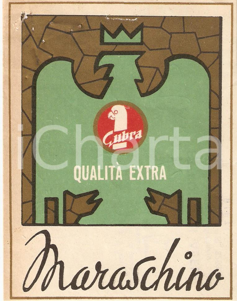 Materiale pubblicitario d’epoca 1965 ca RIETI Drogheria Abele PETRONGARI Maraschino GUBRA Etichetta 9x12 cm 1
