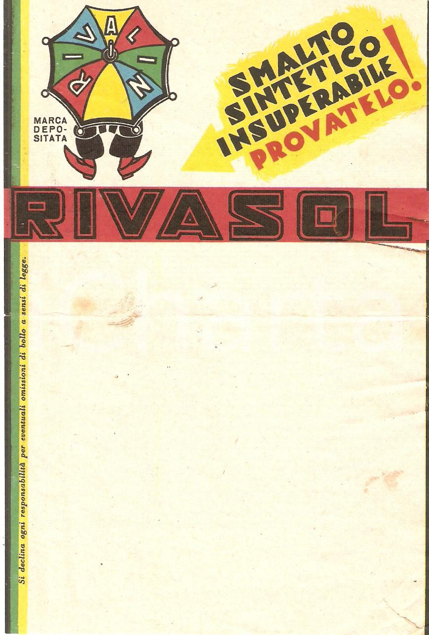 Materiale pubblicitario d’epoca 1965 ca RIVALIN Smalto sintetico RIVASOL Ricevuta ILLUSTRATA 10 x 16 cm 1