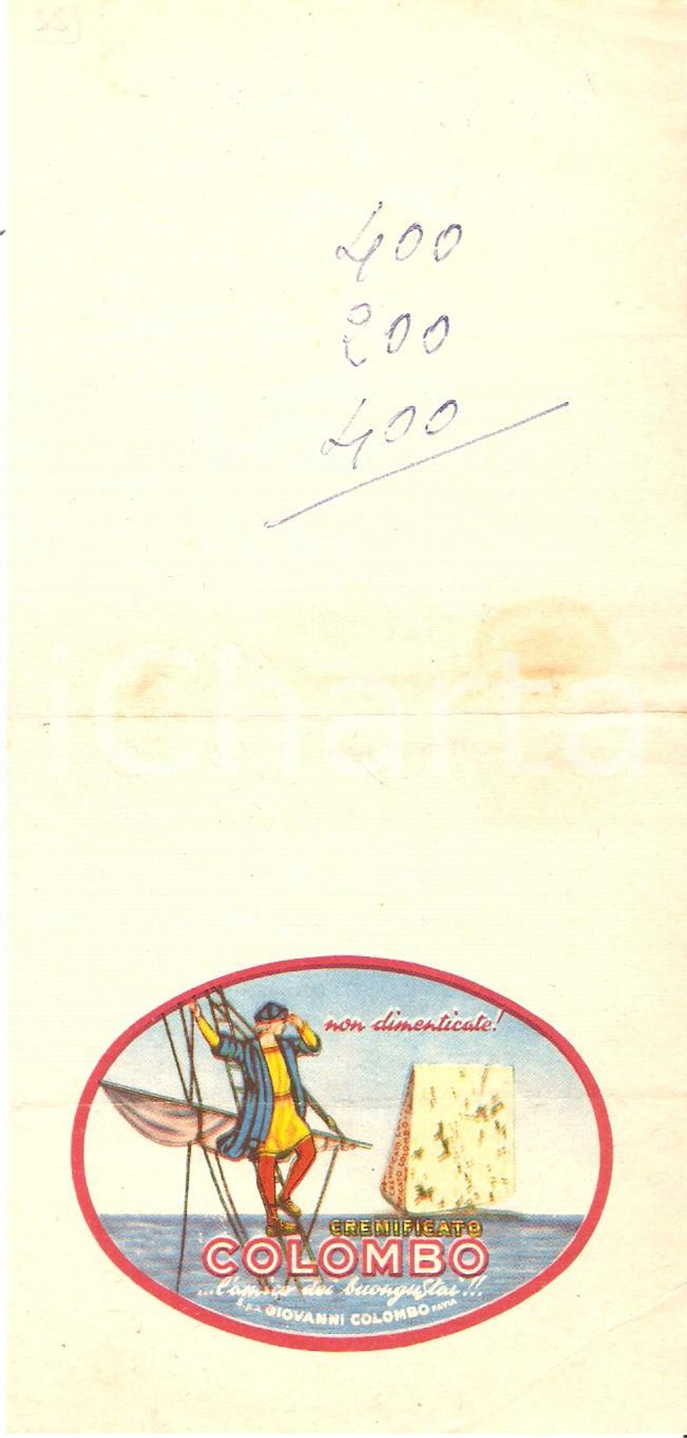 1965 ca PAVIA Caseificio Giovanni COLOMBO Gorgonzola *Ricevuta 8x17 cm