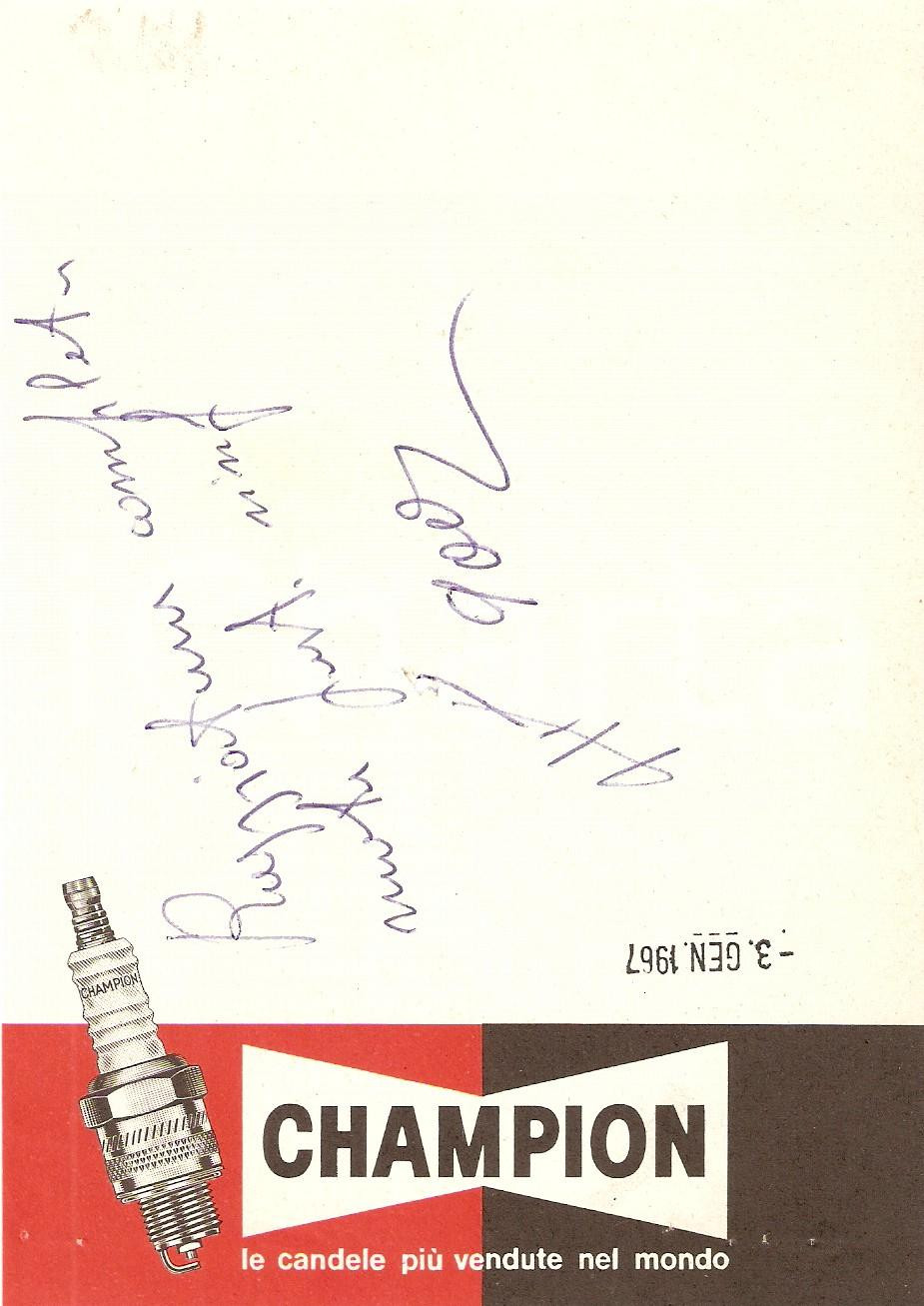 Materiale pubblicitario d’epoca 1967 PUBBLICITA  Candele di accensione CHAMPION Ricevuta ILLUSTRATA 11x16 cm 1