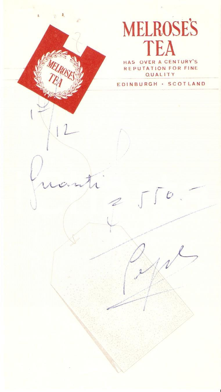 Materiale pubblicitario d’epoca 1967 EDINBURGH Melrose s tea Ricevuta ILLUSTRATA 9x17 cm 3 1