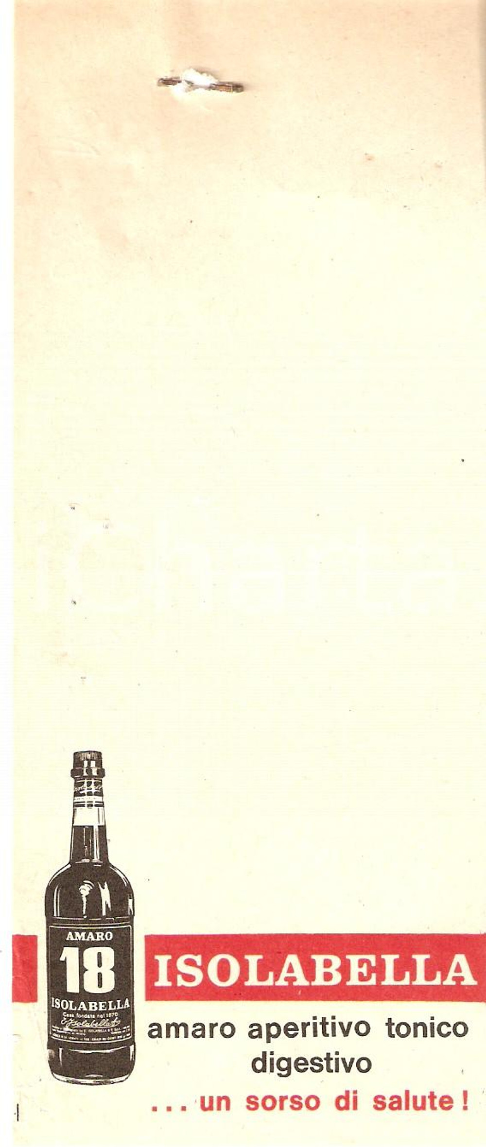 Materiale pubblicitario d’epoca 1965 ca MILANO LIquori ISOLABELLA Amaro 18 Ricevuta 7x17 cm 1