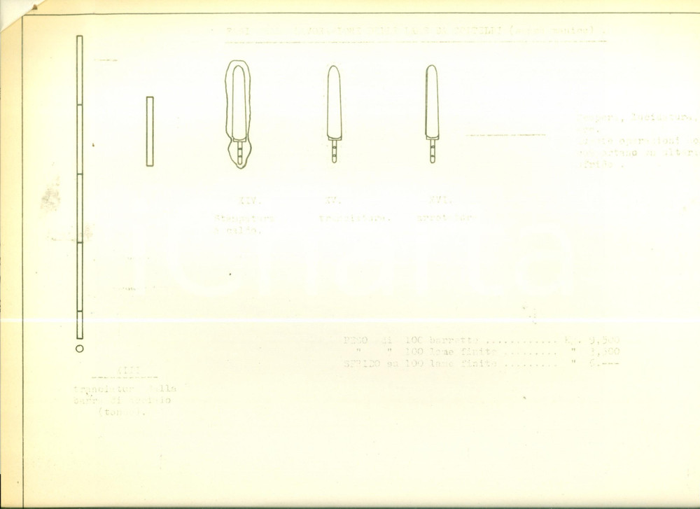 Documento originale, autentico 1954 CASLINO D ERBA Coltellerie Riunite CASLINO MANIAGO Lame da coltelli Scheda 1