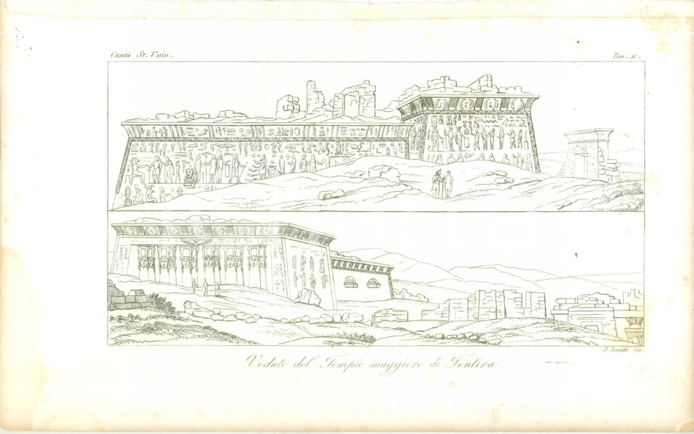 Stampa, bozzetto originale 1845 Cesare CANTU  Vedute Tempio Maggiore TENTIRA Stampa da Storia Universale 1