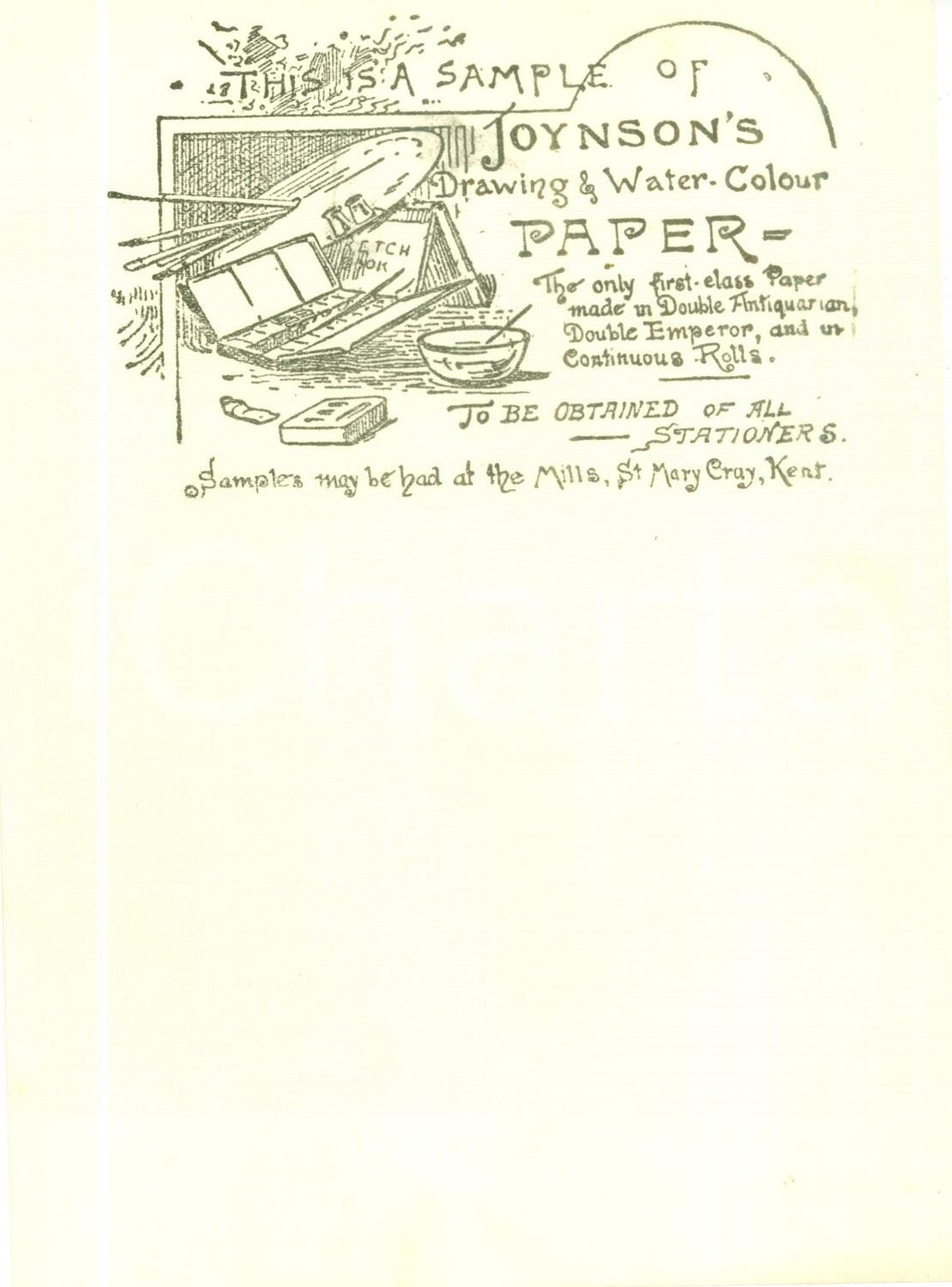 Materiale pubblicitario d’epoca 1950 ca LONDON ST. MARY CRAY Johnson s Drawing & Water Colour Campione di carta 1