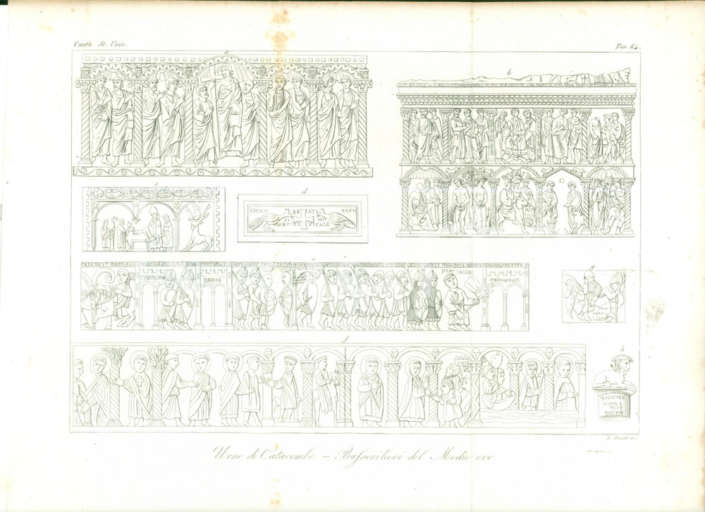 Stampa, bozzetto originale 1845 Cesare CANTU  Urne di Catacombe Stampa estratta da Storia Universale 1