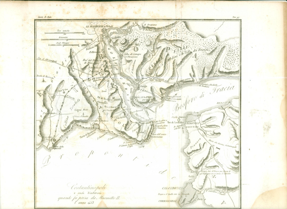 Stampa, bozzetto originale 1845 Cesare CANTU  Costantinopoli presa da Maometto II Stampa inc. BONATTI 1