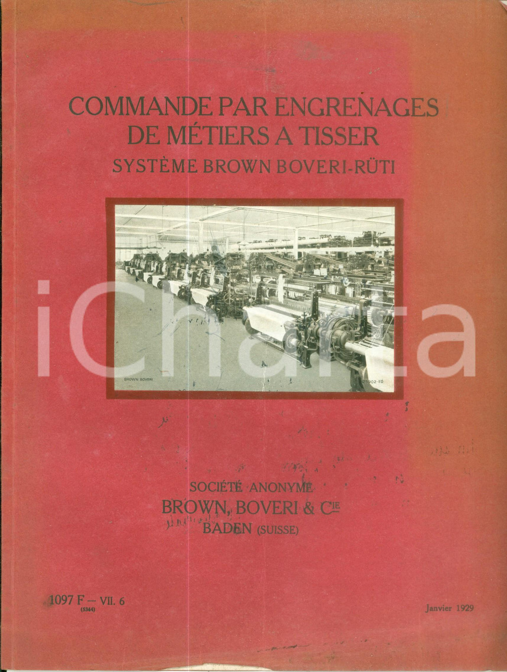 Documento originale, autentico 1929 BADEN SWITZERLAND Système BROWN  BOVERI Commande par engrenages à tisser 1